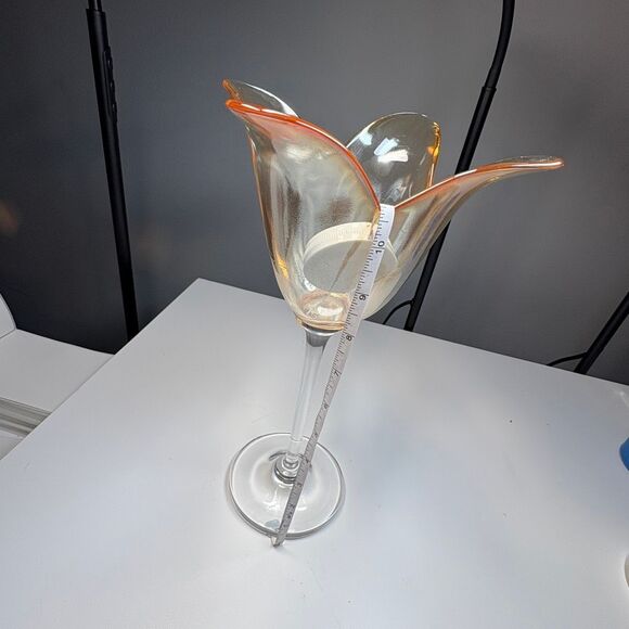 JM Glass Lusterware long stem glass peach tulip - Picture 2 of 4